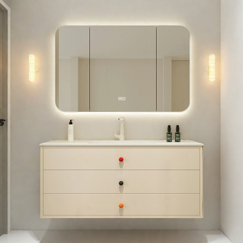 Cream style minimalist bathroom cabinet
