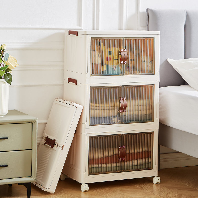 3-Tier Stackable Foldable Storage Bins With Lid And Wheels, 3