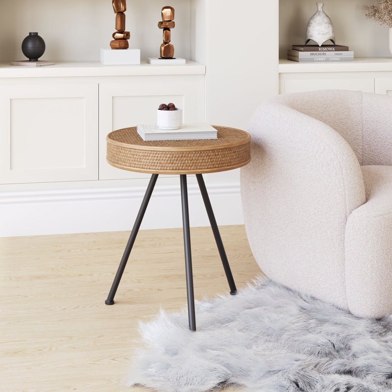 Natural Wood and Metal Round Accent Table