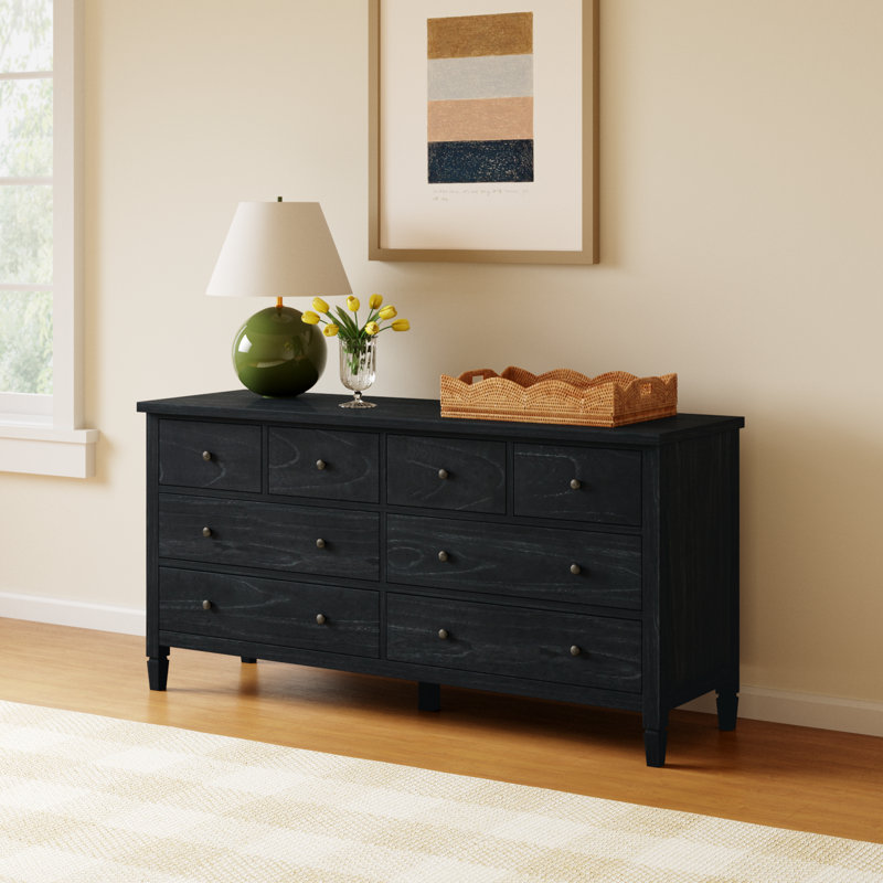Charleston Solid + Manufactured Wood 8-Drawer Dresser, Washed Black