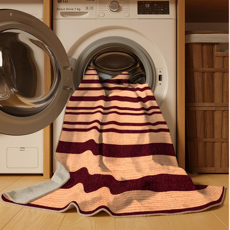 Machine Washable Horizontal Stripes Orange Area Rug, Rectangle 2' x 3'