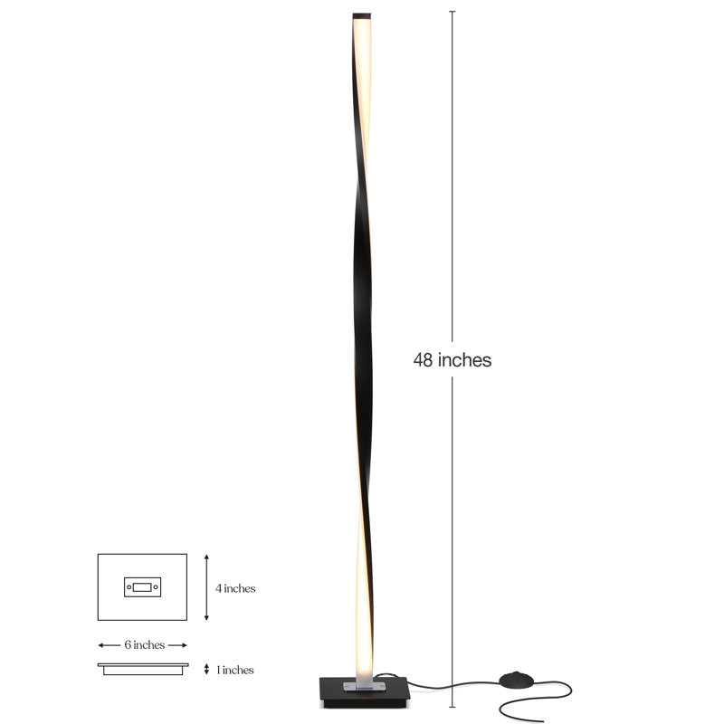 Helix 48" LED Modern Floor Lamp with 3-Way Dimness, Black