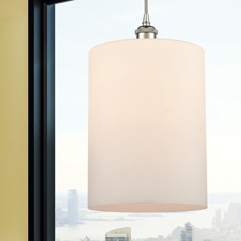 Luminaire suspendu cylindrique à 1 lumière Leilani, Ampoule DEL 6 watts Vinage, Blanc mat, Nickel poli