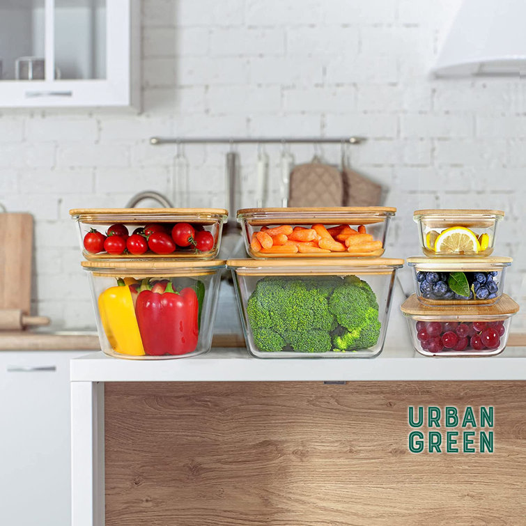 Urban Green Glass Containers with Wood Lids, Set of 4, Wood Glass Storage  Containers with Lids, Food Containers, Oven, Freezer, Microwave Safe, Pack  of 4, 35oz 