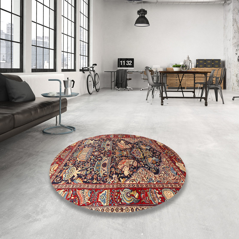 Tapis rouge/jaune/noir traditionnel, Rond 4 pi