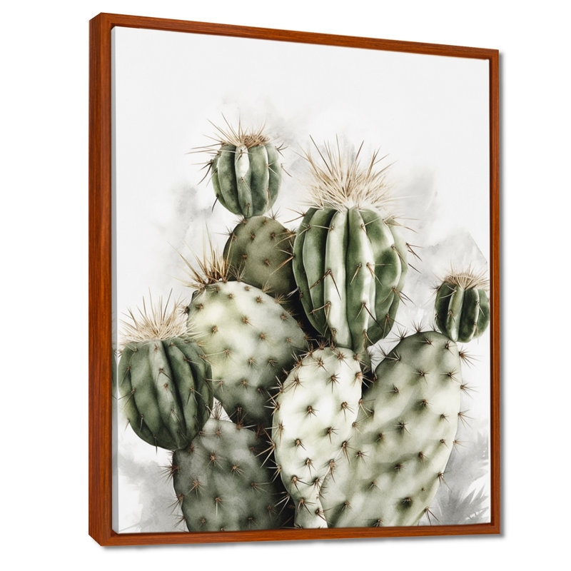 «Lincoln Desert Green Flower Cactus» sur toile, H 40 po x l 30 po, Cadre flottant brun