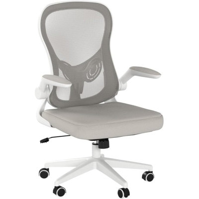 Grey Ergonomic Office Chair - Breathable Mesh Desk Chair With Adjustable Lumbar Support, Flip-Up Armrests, Tilt Function & PU Silent Wheels