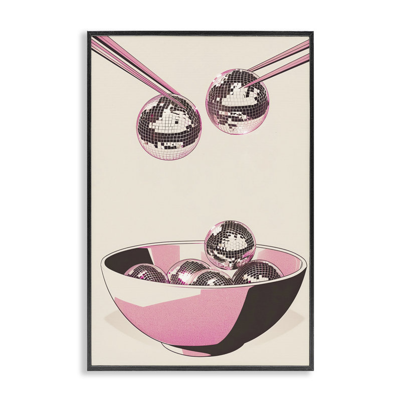 Disco Bowl Meal with Chopsticks, giclée encadrée, design par Arlington Prints, H 18 po x l 12 po, Giclée encadrée noir minuit
