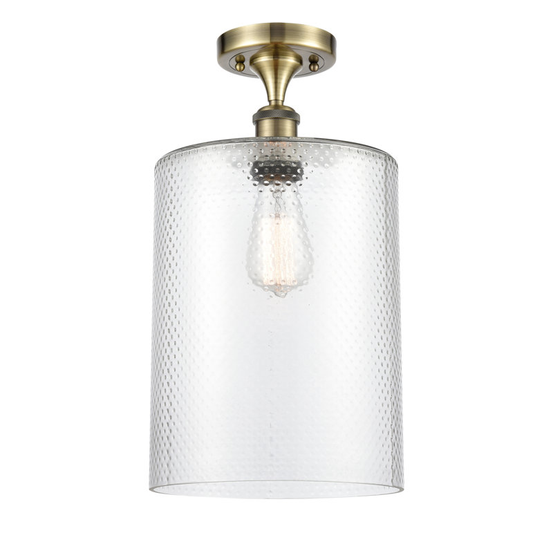 Plafonnier semi-encastré 1 lumière 9 po Heiman, Transparent, Ampoule non incluse, Laiton antique