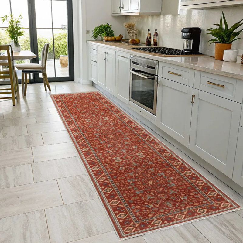 Tapis de couloir antidérapant en chenille Kilat, Rouge, Rectangle 6'7" x 5'3"