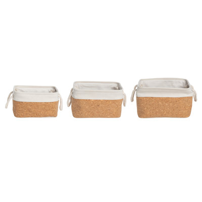 VIP Fabric 13 in. Brown Cork Linen Storage Bin Set of 3
