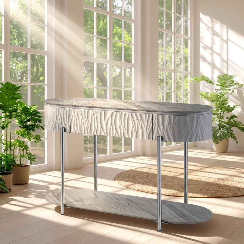 Table de canapé en chrome lustré et chrome l 47 po x P 16 po x H 30 po Yukino