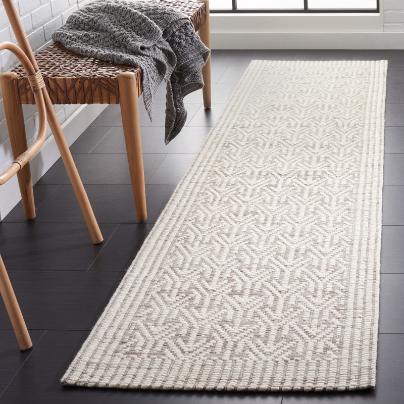 Manya Abstract Handwoven Wool/Polyester Area Rug in White, Runner 2'3" x 9'