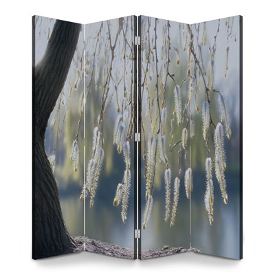 Paravent pliant à 4 panneaux, séparateur de pièce, rétroéclairage royal, entre les branches du parc du saule pleureur, cloison en toile autoportante, séparation de pièce, cloison de protection, séparation d'intimité