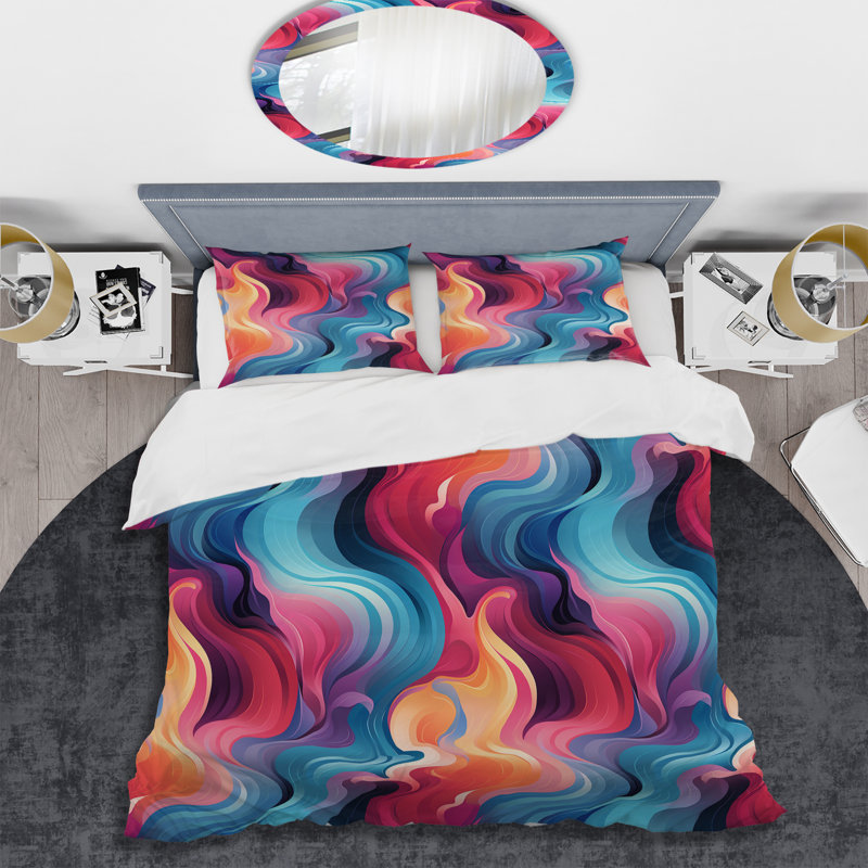 Colorful Popart Groovy Gradient Canvas I Abstract Duvet Cover, King Duvet Cover + 2 King Shams