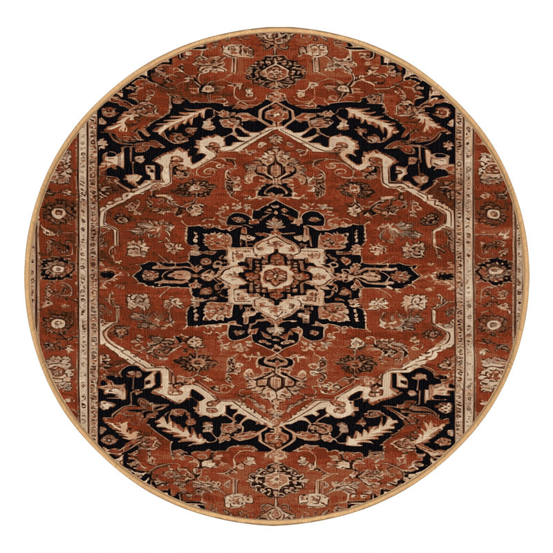 Machine Washable Turkish Brown Area Rug, Round 8'