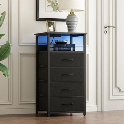 Charcoal Tall Dresser Nightstand - 4-Drawer Charging Bedside Table by Ivy Bronx