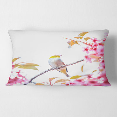 Housse de coussin rectangulaire et insert Bird on Cherry Blossom