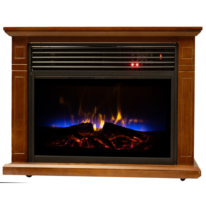 Vintage Oak Electric Mobile Fireplace with Tri-Color Flame