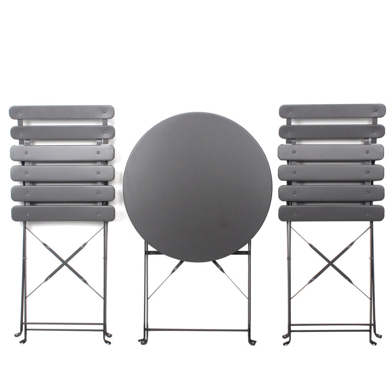 Patio Bistro Balcony Chair Table 3 Pieces , Metal Frame With Rust Resistance, Fashionable And , Foldable For Easy Storage, Comfortable Cushions, Simple Maintenance - Rust- Durability,