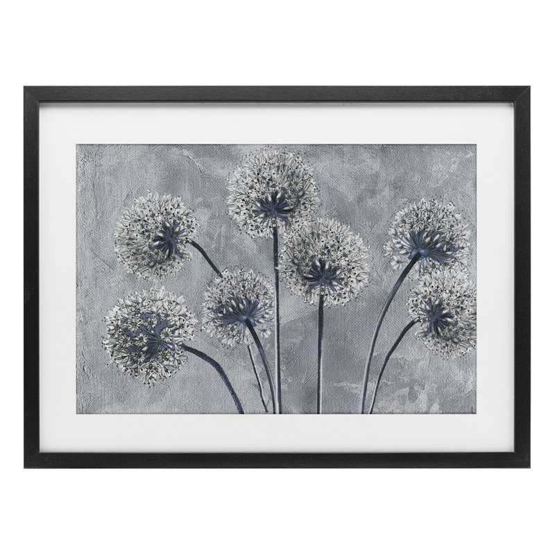 «Blue Onion Flowers», reproduction d'art sous verre encadrée par Sophie 6, H 14 po x l 20 po, Cadre noir minuit