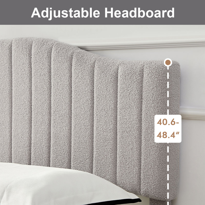 Structure de lit simple tapissier en tissu gris avec tête de lit réglable en hauteur, rangement silencieux, aucun sommier tapissier requis
