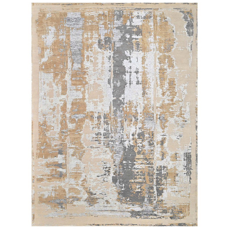 Tapis beige et multicolore de haute qualité noué à la main, Rectangle 9 pi x 12 pi