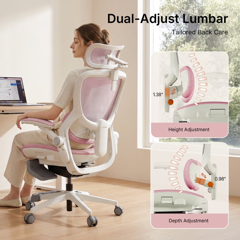 Chaise de bureau ergonomique rose Cablady, Rose