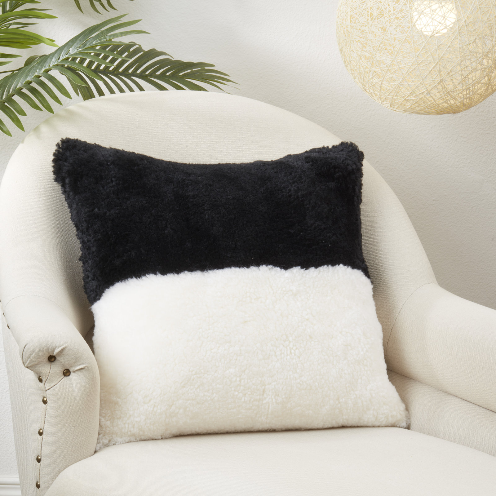 Shearling Collection Sheepskin Throw Pillow, Black, Polyester