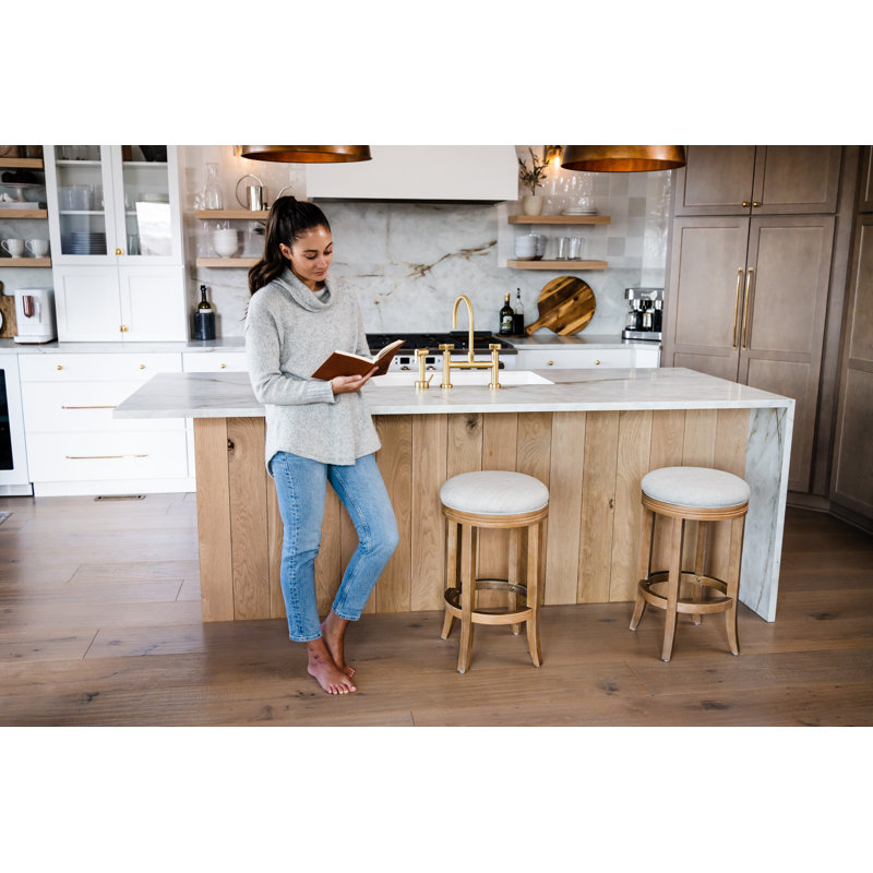 White Oak Backless Swivel Counter Stool with Upholstered Seat