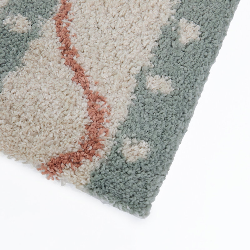 Meridian Coral/Blue Kids Wavy Stripe Area Rug, 5'3" x 7'