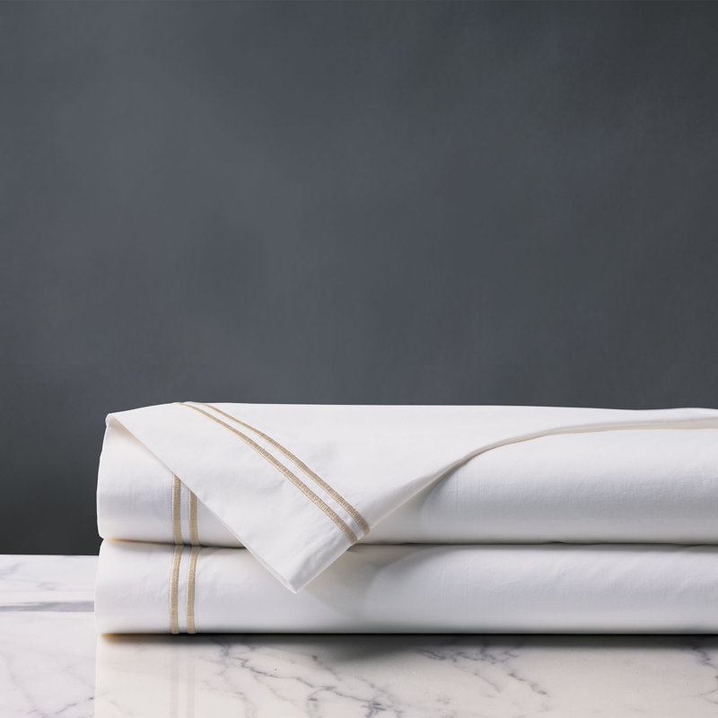 Drap-housse en percale de coton de qualité égyptienne 200 fils Enzo, Drap plat grand, Bisque