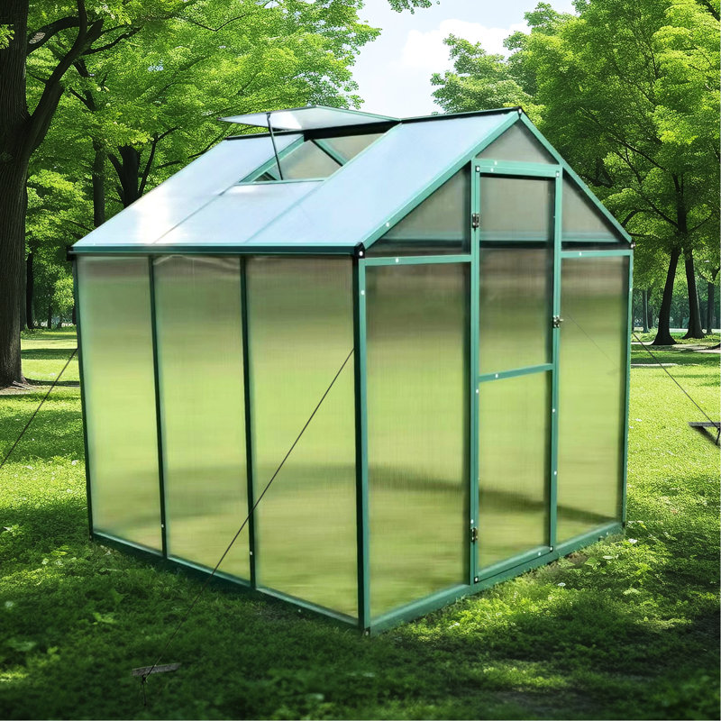Serre en polycarbonate de 6 pi x 6 pi - Hauteur de gain et cadre en aluminium robuste résistant au vent pour l'extérieur