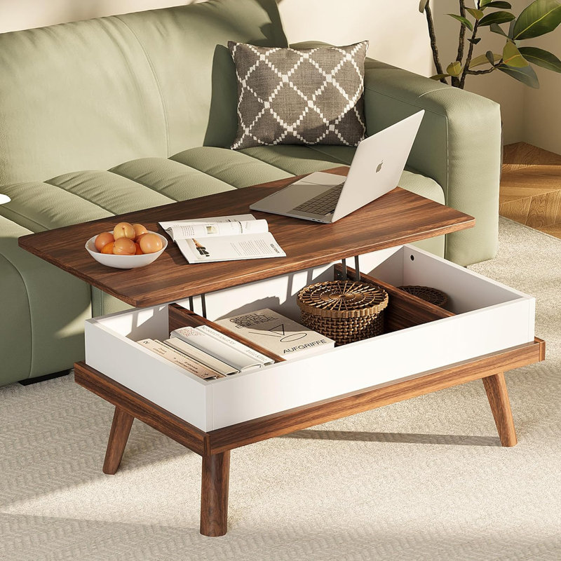 Brierra Lift Top Coffee Table with Storage, Walnut/White