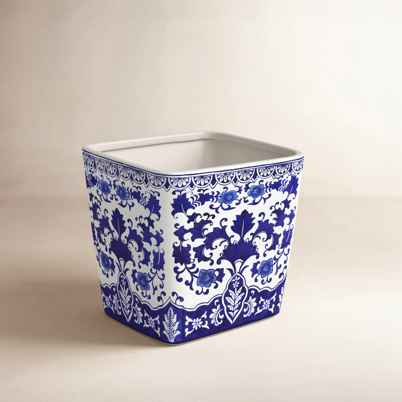 Blue Garden and Camelia Garden Planter, 14" H x 14" W x 14" D