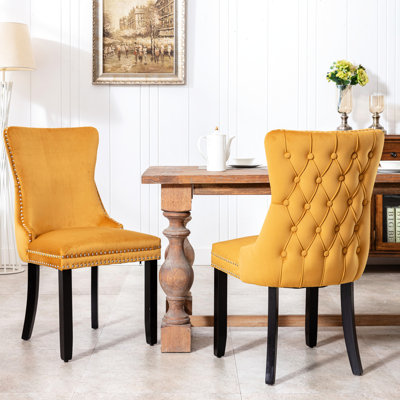 Upholstered Dining Chairs, Of 2, Golden Velvet, Solid Wood Legs, Mid-century Style, High For Optimal Comfort, Sw8809gl Pair, Wood, Modern, Comfortable