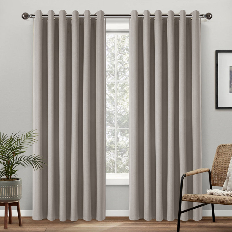 Linen Blackout Eyelet Curtains Set - Thermal Insulated, Noise Reducing, Ready Made Curtains, 228cm Width x 228cm Drop, Beige