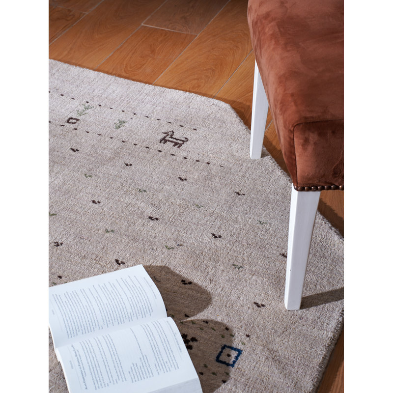 Tapis écologiques en laine nouée à la main St Catherine - Octogone, couleur beige, design moderne contemporain, tapis épais antidérapants faits à la main pour salon, chambre à coucher