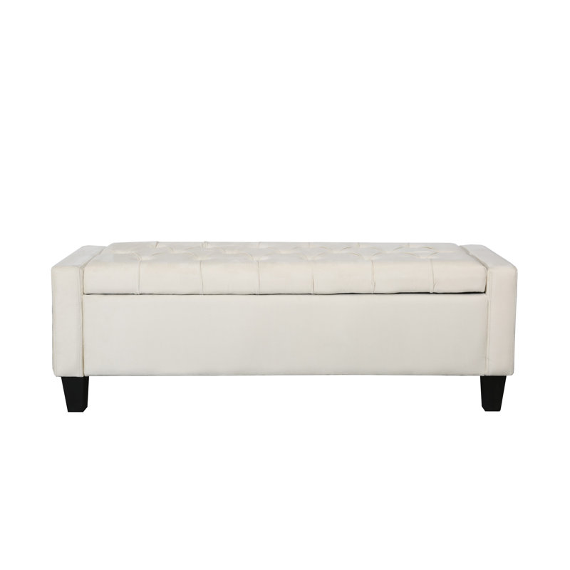 Banc de rangement capitonné en velours Rondre, Beige