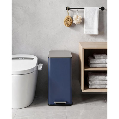 Poubelle de cuisine mince de 15 litres (4 gallons) en acier inoxydable avec couvercle - Ouverture à pédale, fermeture en douceur - Seau intérieur amovible, poubelle rectangulaire peu encombrante pour salle de bain/bureau/salon