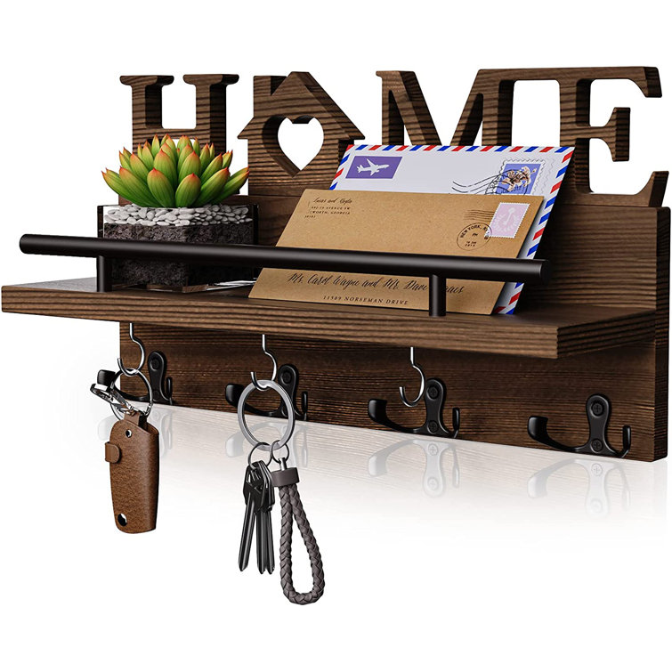 Solid Wood Wall Organizer with Key Hooks