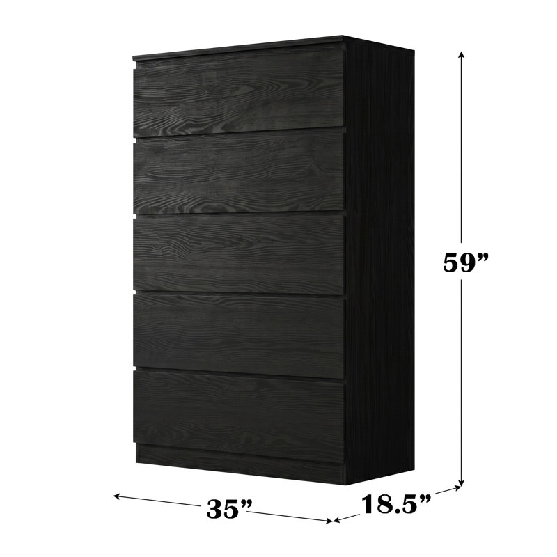  Five-drawer 59" Tall & 35" W Jumbo Chest In Black, Black