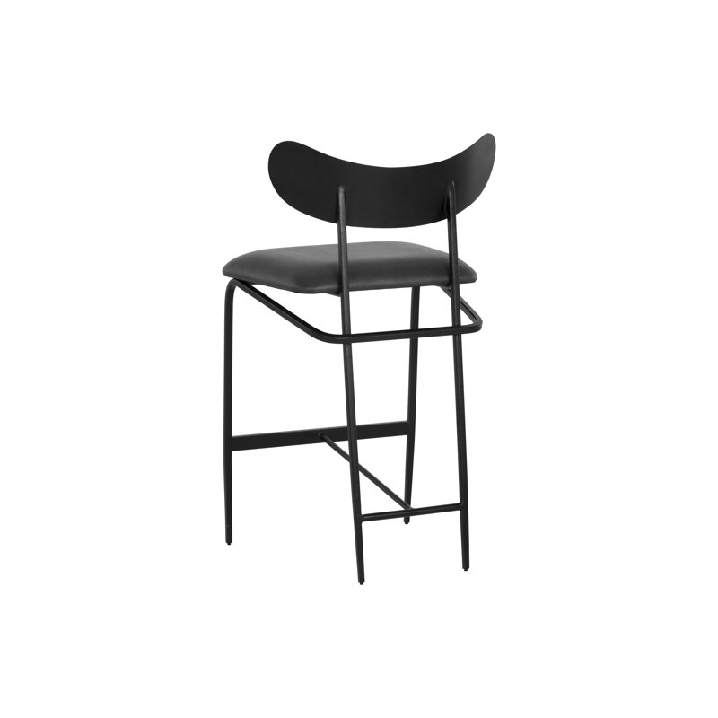 GIBBONS COUNTER STOOL - ANTIQUE BRASS - CHARCOAL BLACK LEATHER, Counter Stool (26" Seat Height), Faux Leather-Black