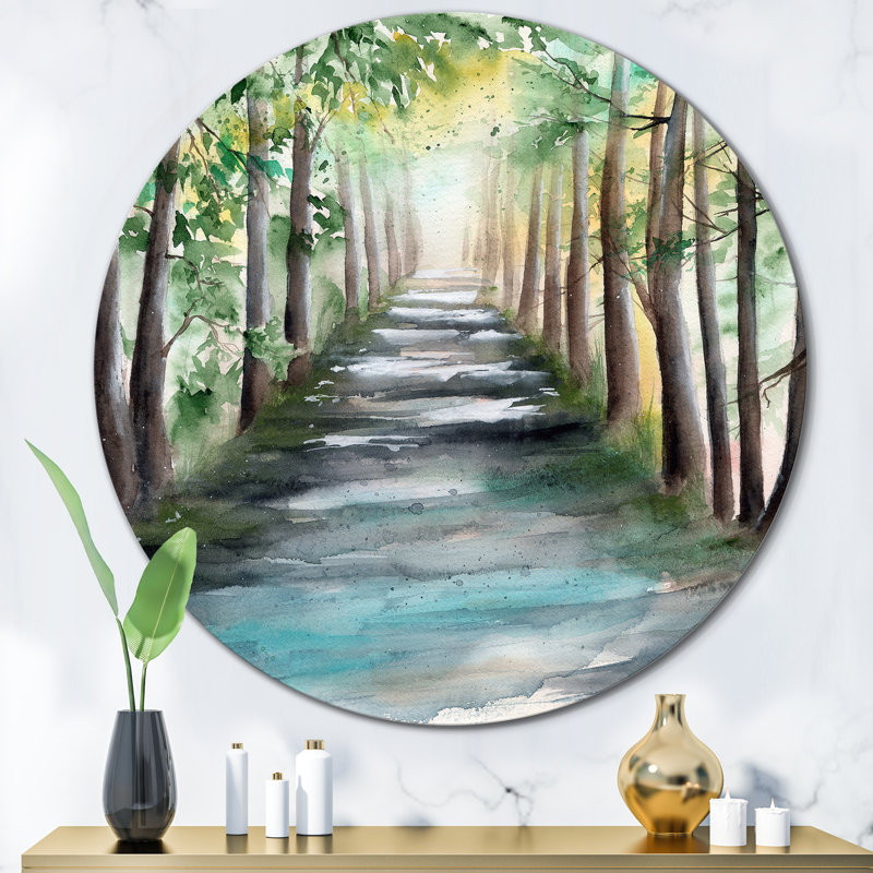 «A Sunlit Forest Alley with Tree Shadows I», art mural traditionnel en métal, H 23 po x l 23 po