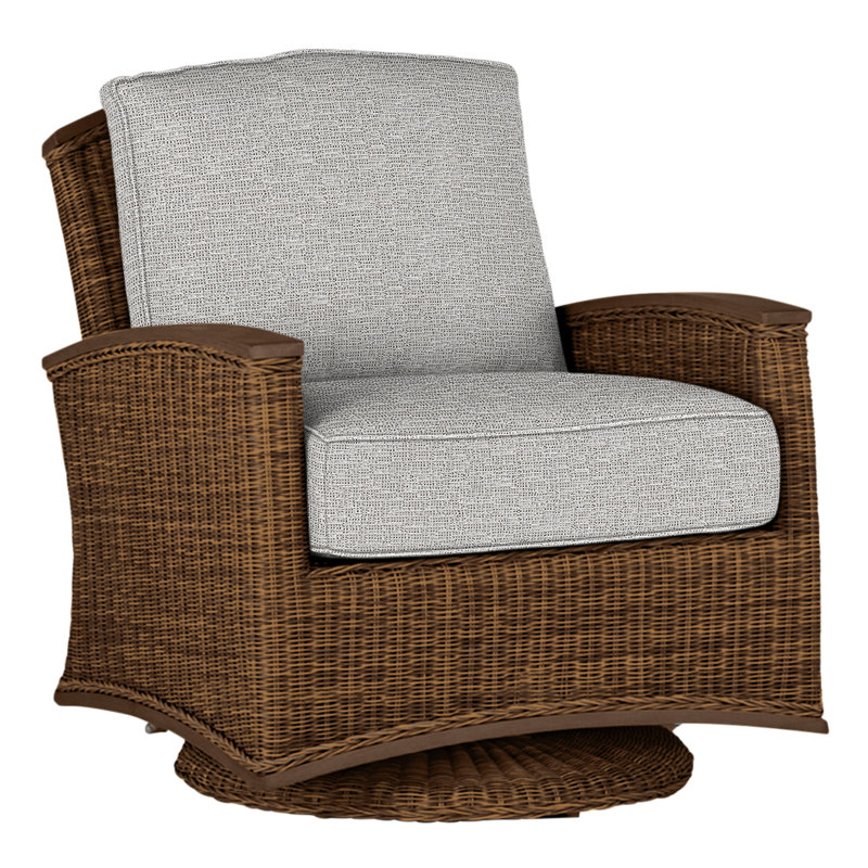 Outdoor Astoria Swivel Glider Wicker Chair with Cushions, Welt + Standard fill, Canvas Sand, Raffia/Oak