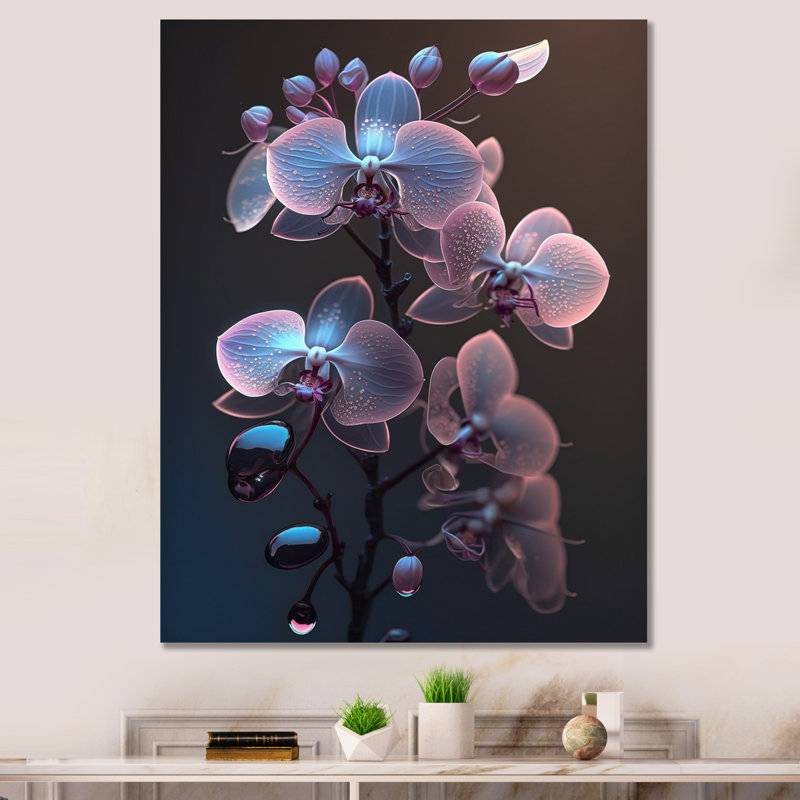 Orchidée blanche lumineuse avec lueur mauve III - reproduction sur toile, L 16 po x H 32 po, Toile tendue