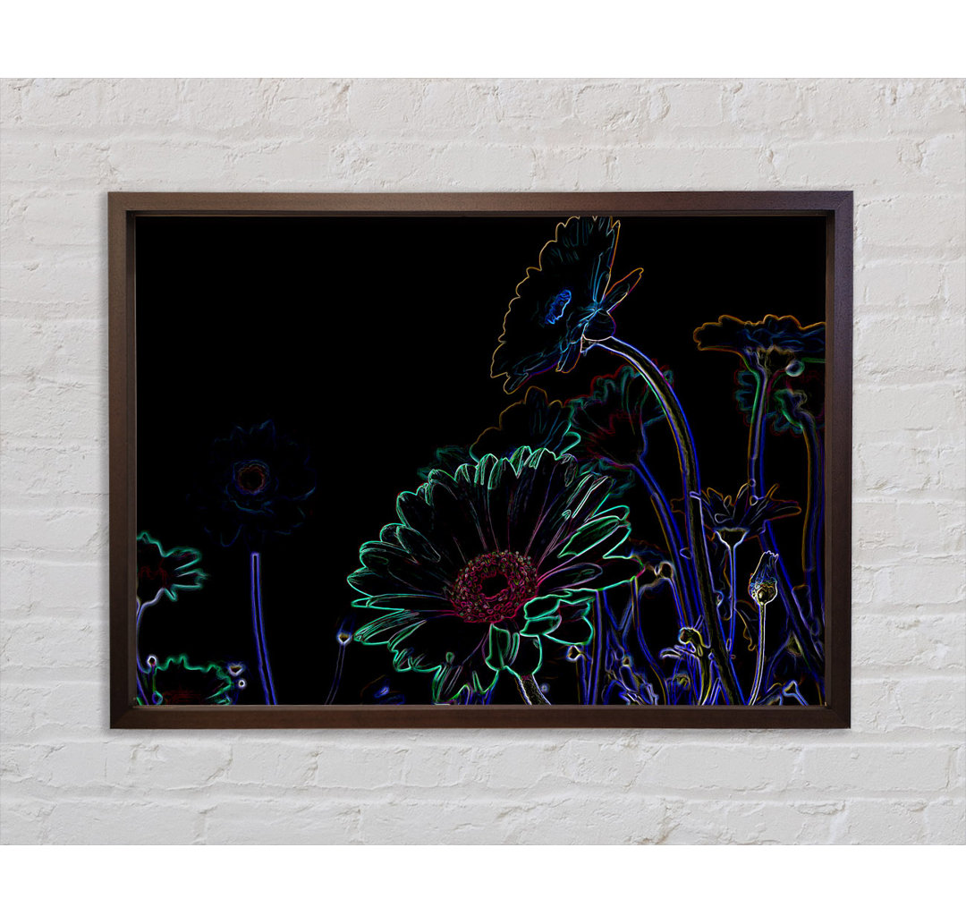 Gerahmtes Leinwandbild Abstract Neon Floral 04