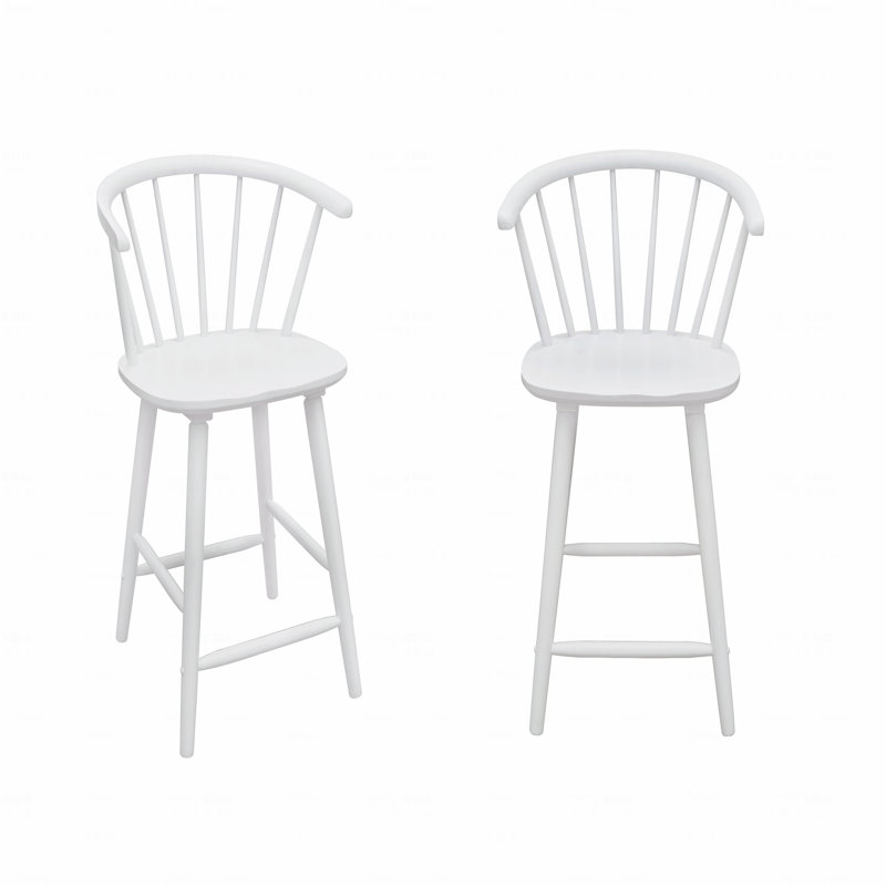 Ensemble de 2 tabourets de salle à manger à hauteur de comptoir avec dossier à broche contemporain, Blanc
