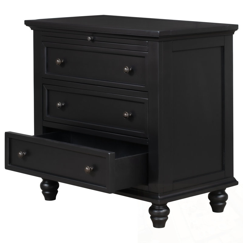 Table de chevet avec 3 tiroirs et pieds robustes, Noir