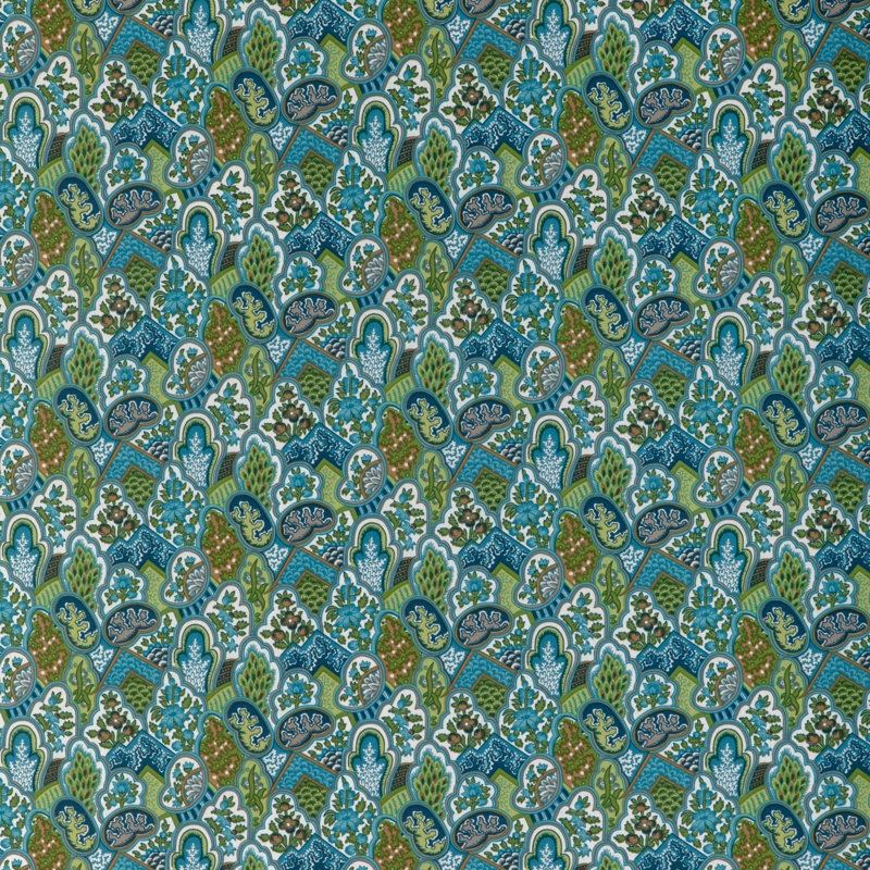 La Menagerie Villandry Print 100% Cotton Fabric, Aqua